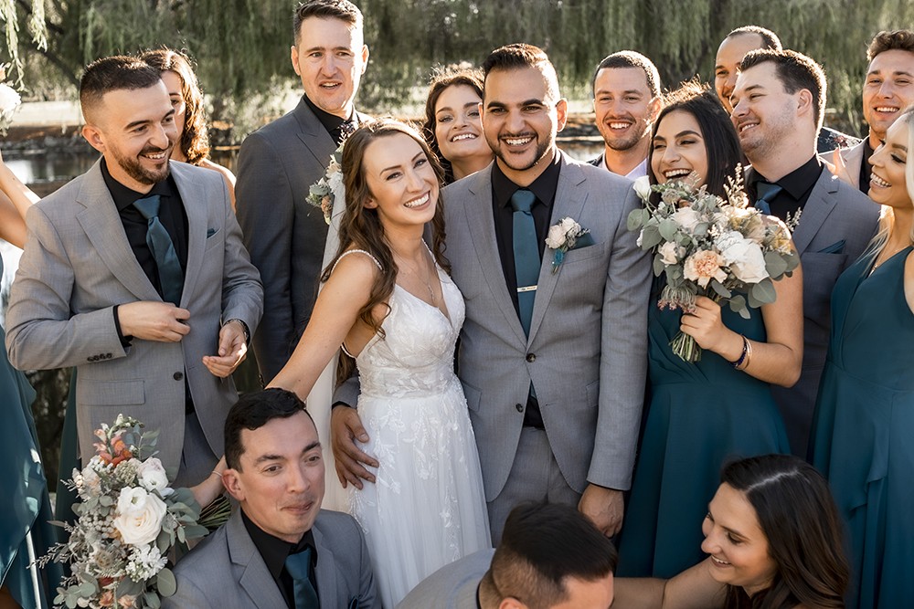 Nashville wedding photographer.Nashville wedding photographer capturing a fun moment with the bridal party in Nashville, TN.