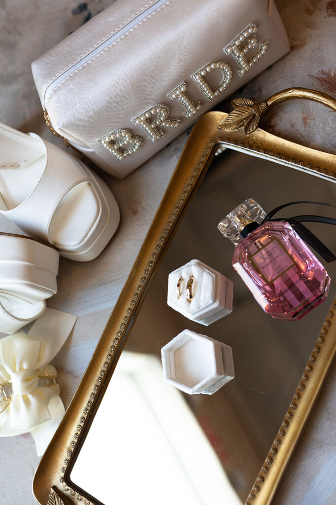 Detail shot of bride’s lace dress