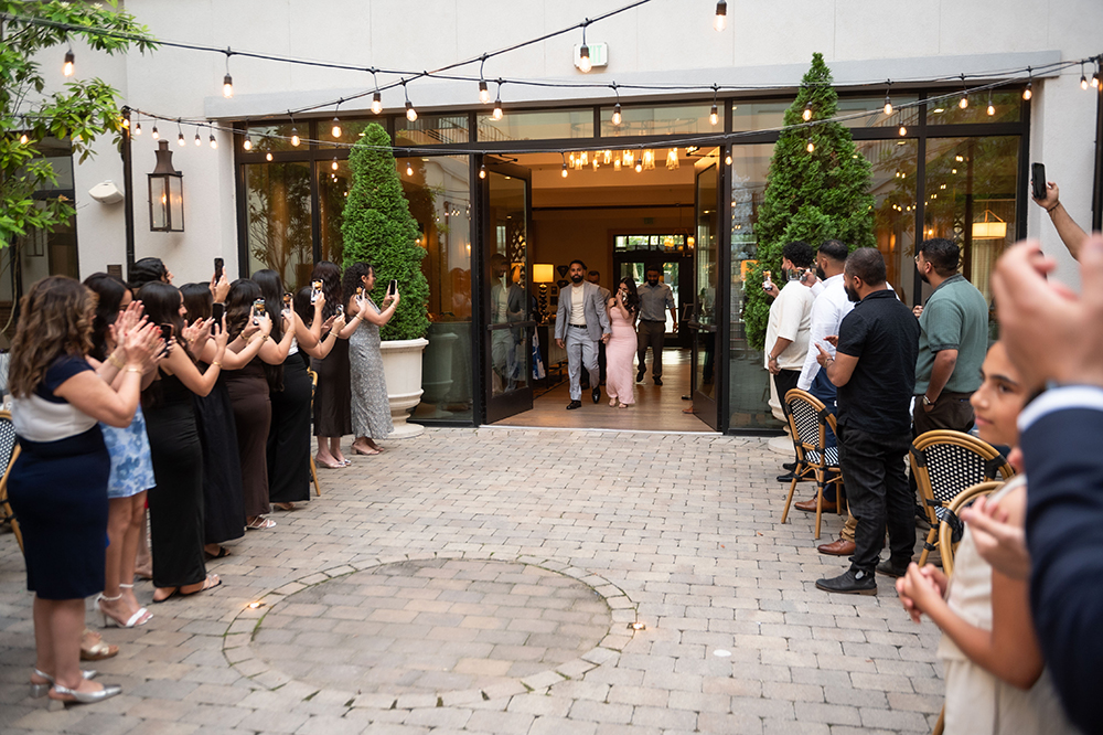 Surprise engagement moment with friends and family watching at Harpeth Hotel