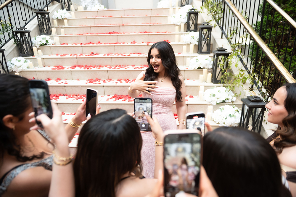 Close-up of emotional bride-to-be during surprise proposal