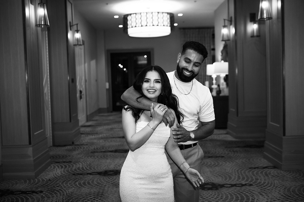 Beautiful natural light engagement photo at Harpeth Hotel staircase
