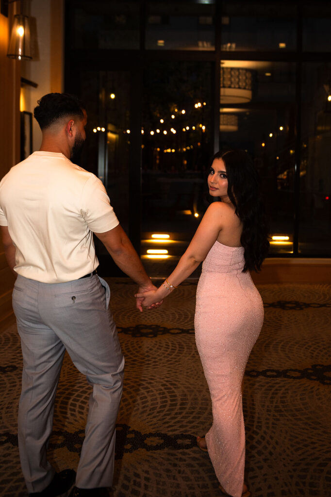 Surprise engagement setup in courtyard with symmetrical design in Franklin, TN