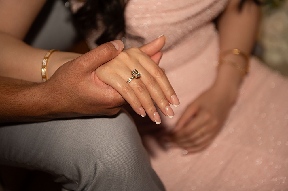 Detail shot of the engagement ring during proposal at Harpeth Hote